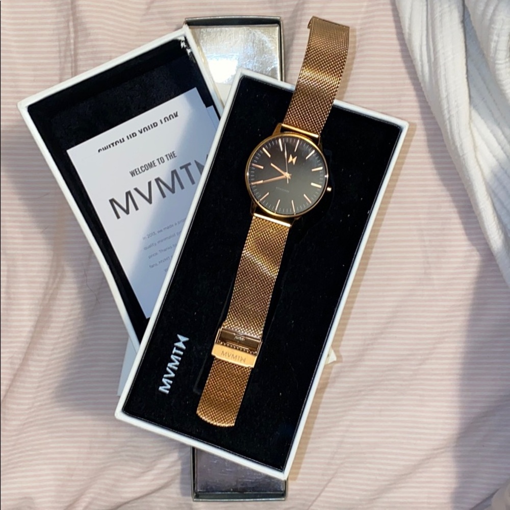 Women’s Rose Gold MVMT Watch / Black watch face